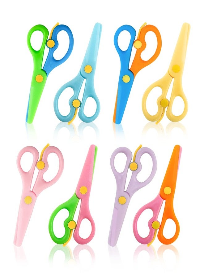 GAUENEEN 8 Pack Plastic Safety Scissors, Preschool Training Scissors, Children Safety Learning Scissor Spring Scissor for Toddler Arts and Paper Craft Supplies - Image 1
